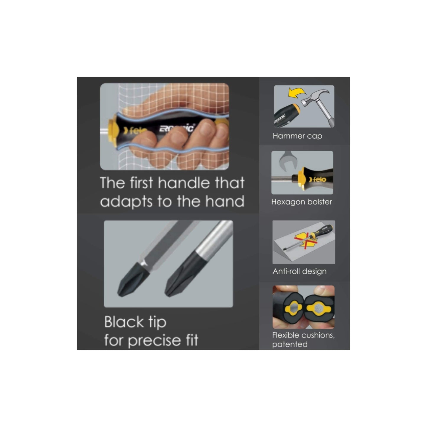 Felo Pozidriv Screwdriver Ergonic Hammer Cap, PZ2 x 100mm - Made in Germany