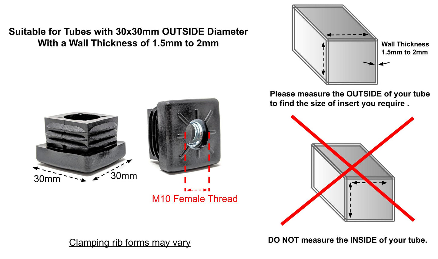 Square Tube Inserts with M10 Threaded | Made in Germany | Keay Vital Parts