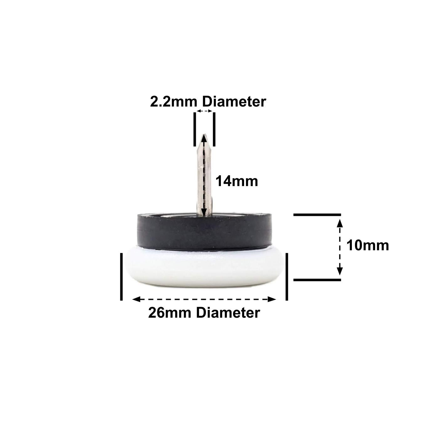 Nail-On Furniture Glides 26mm White Nylon Base - Made in Germany