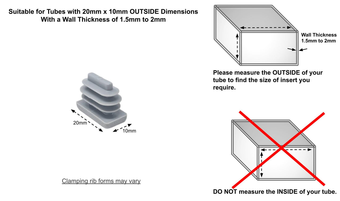 20x10mm Rectangular Tube Inserts (Available in Black, White & Grey) | Made in Germany | Keay Vital Parts - Keay Vital Parts