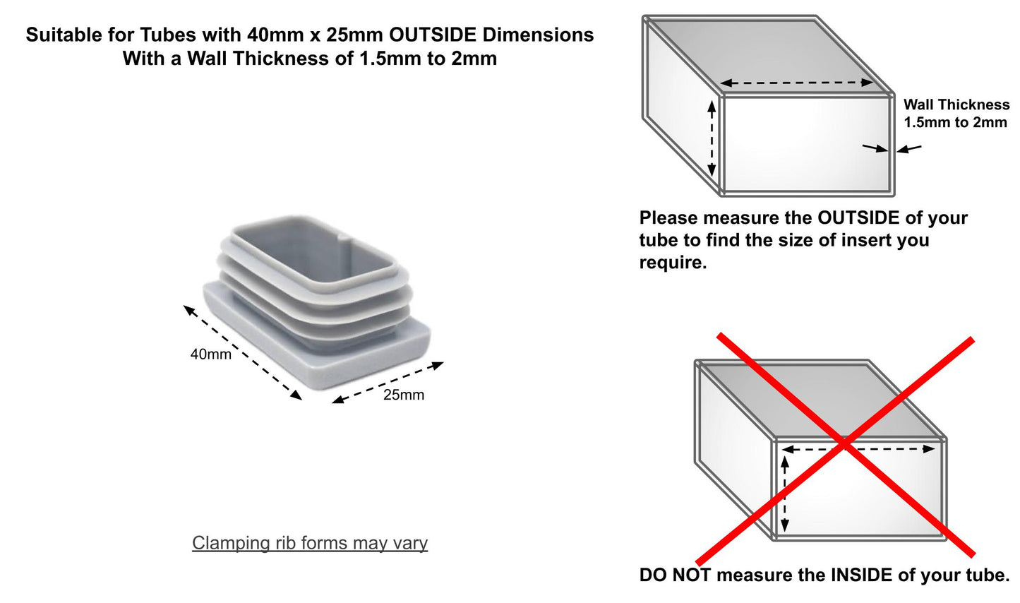 40x25mm Rectangular Tube Inserts (Available in Black, White & Grey) | Made in Germany | Keay Vital Parts - Keay Vital Parts