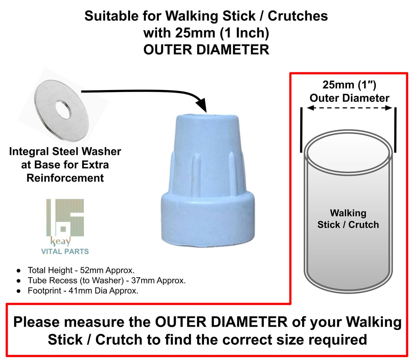 Ferrules for Walking Aids, Heavy Duty Rubber - Type Z with Built-In Steel Washer | Keay Vital Parts