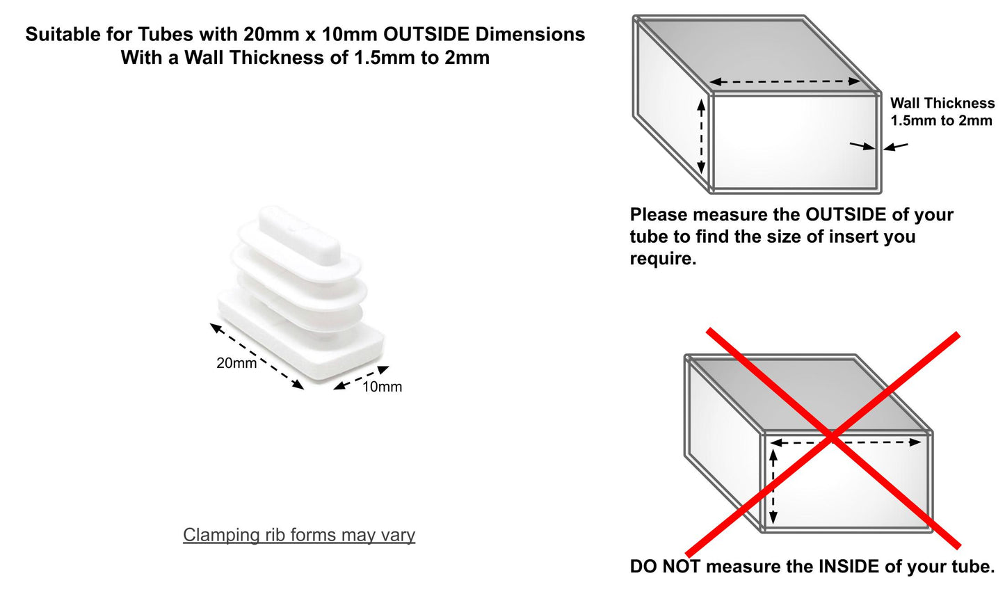 20x10mm Rectangular Tube Inserts (Available in Black, White & Grey) | Made in Germany | Keay Vital Parts - Keay Vital Parts