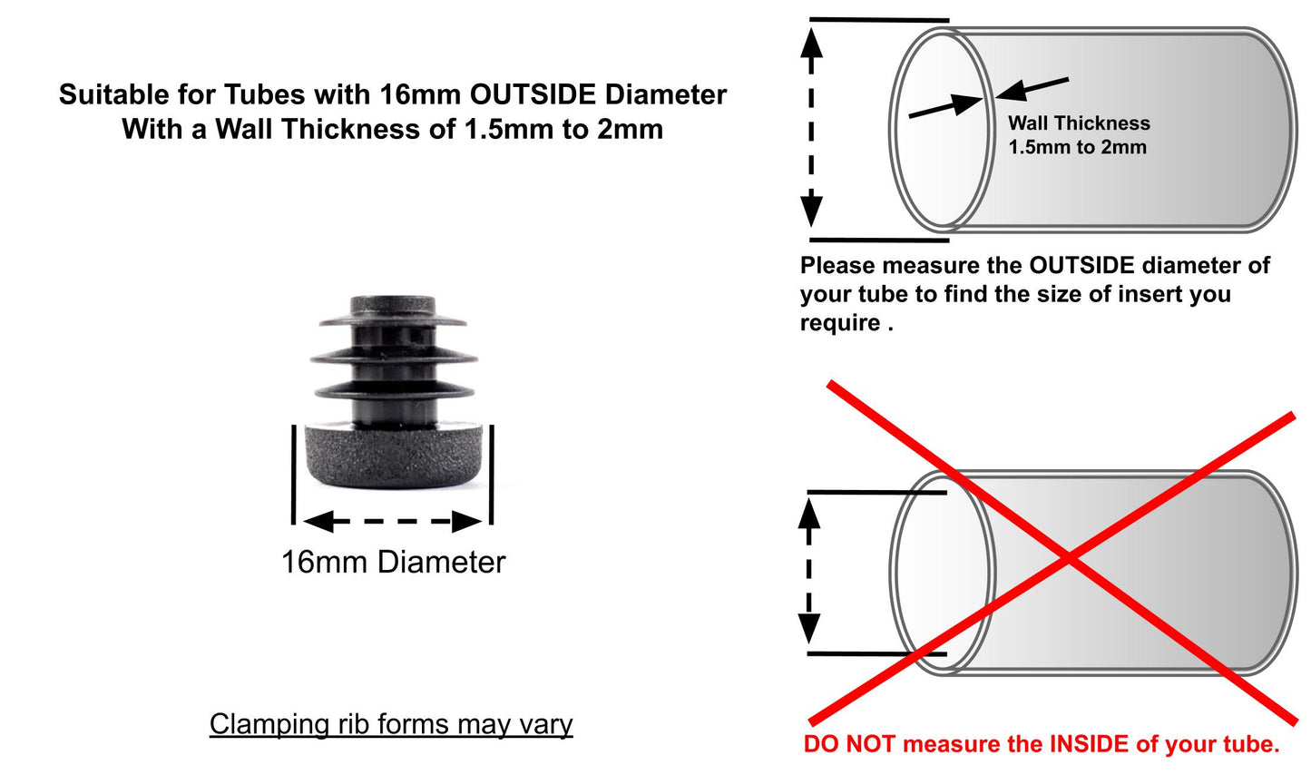 16mm Round Tube Inserts (Available in Black, White & Grey) | Made in Germany | Keay Vital Parts - Keay Vital Parts
