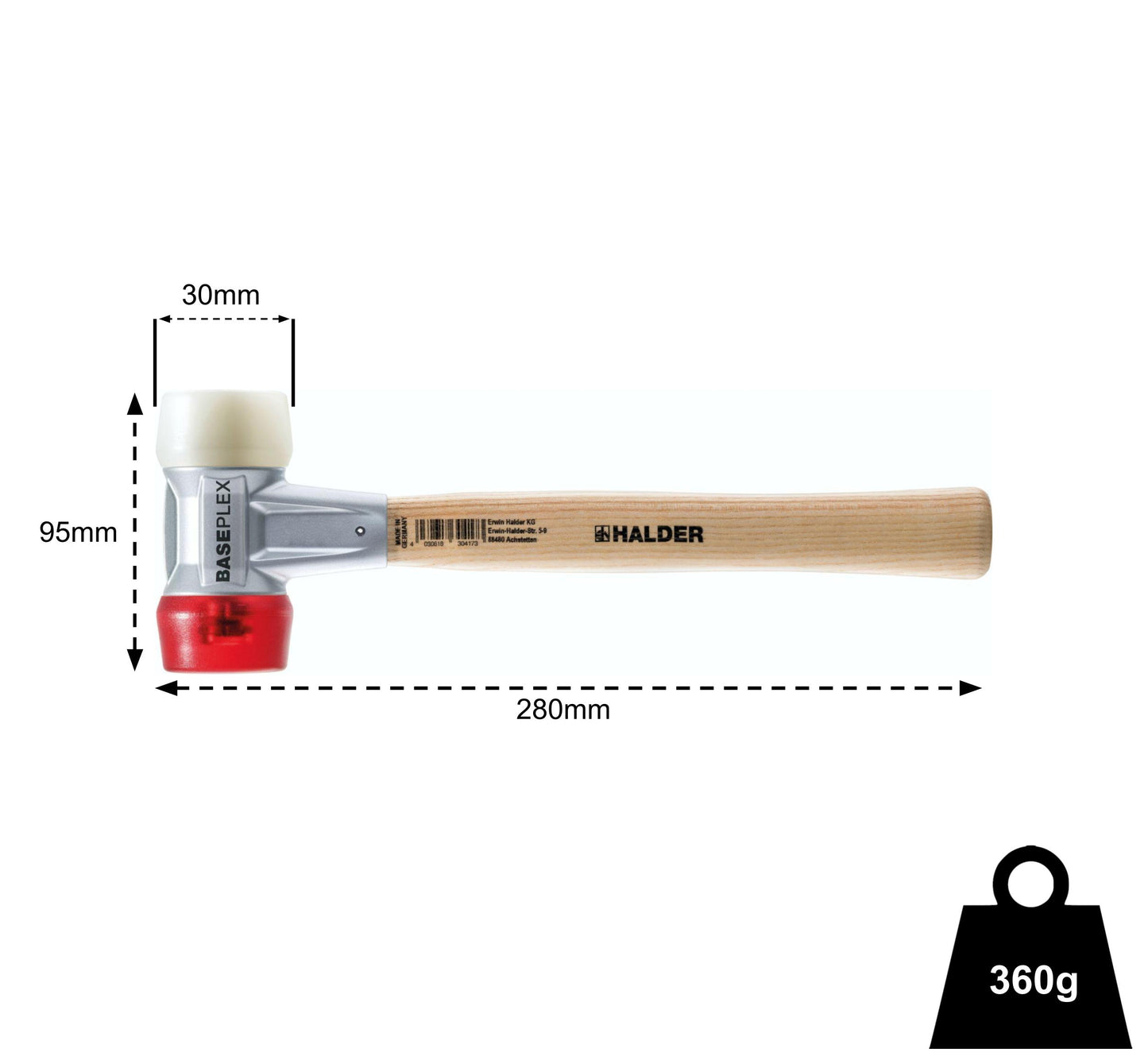 Halder 30mm Soft Face Mallet, 360g - Made in Germany