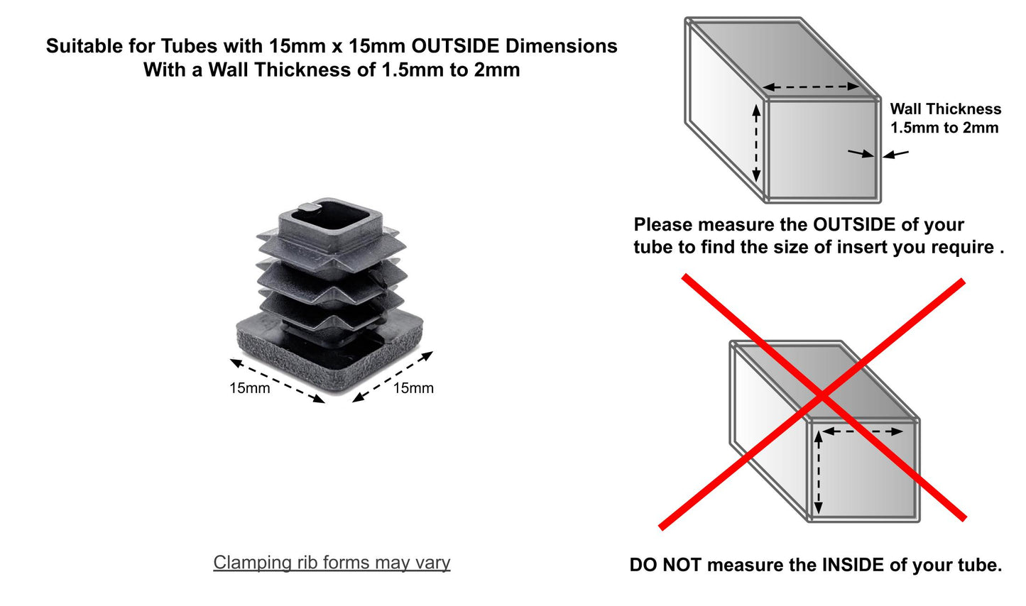Square Tube Inserts 15mm x 15mm Black | Made in Germany | Keay Vital Parts - Keay Vital Parts