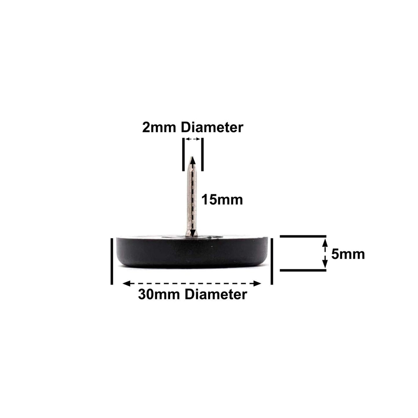 30mm Black Nylon Nail On Gliders - Made in Germany - Keay Vital Parts