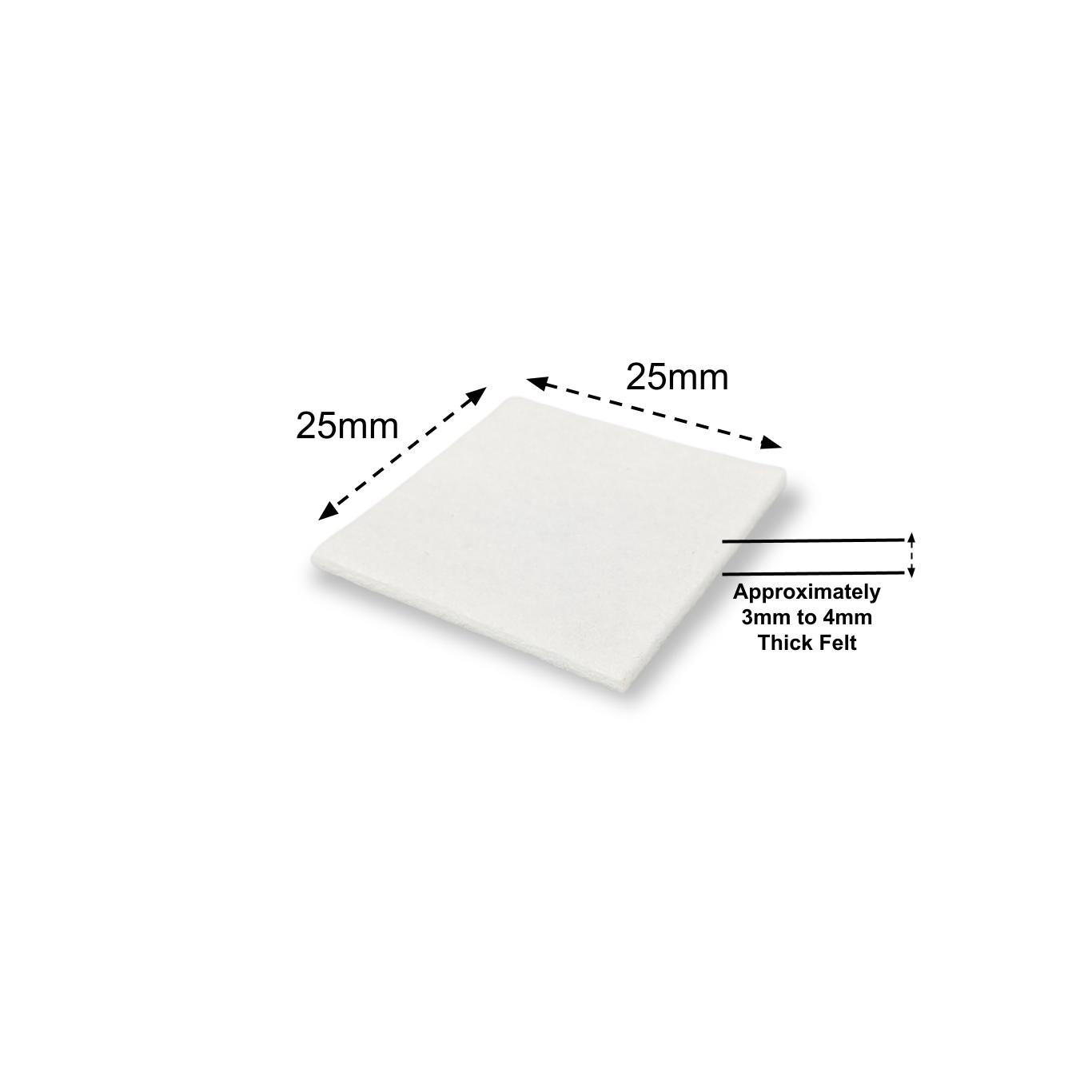 Felt Pads, Square Stick-On 25mm x 25mm, White - Made in Germany
