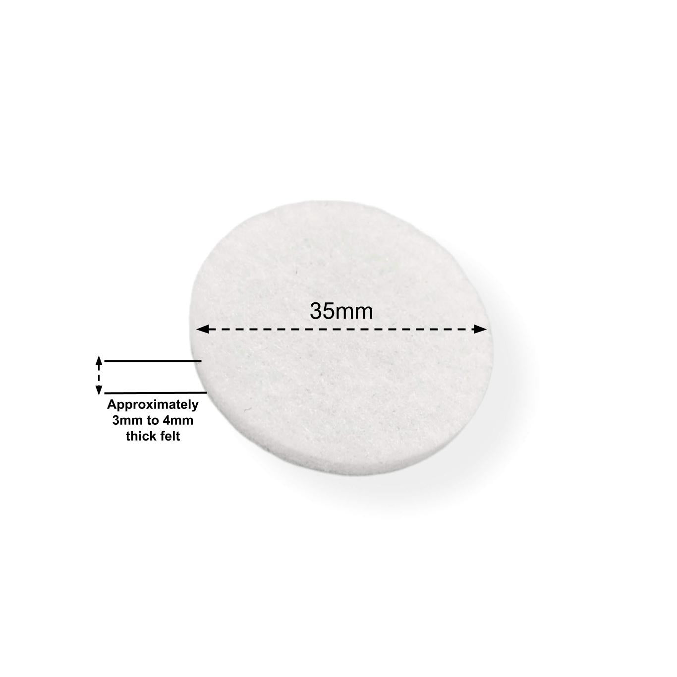 Felt Pads - White Self Adhesive Stick on Felt - Round 35mm Diameter - Made in Germany - Keay Vital Parts