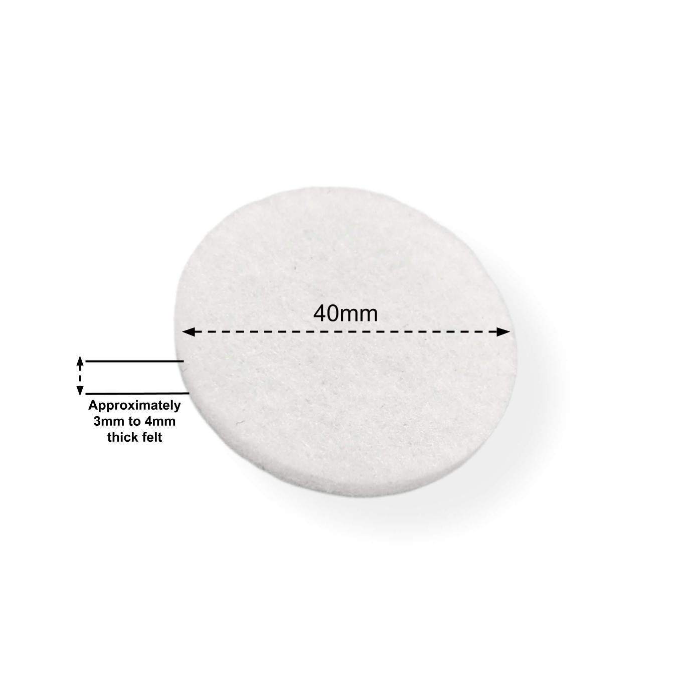 Felt Pads - White Self Adhesive Stick on Felt - Round 40mm Diameter - Made in Germany - Keay Vital Parts