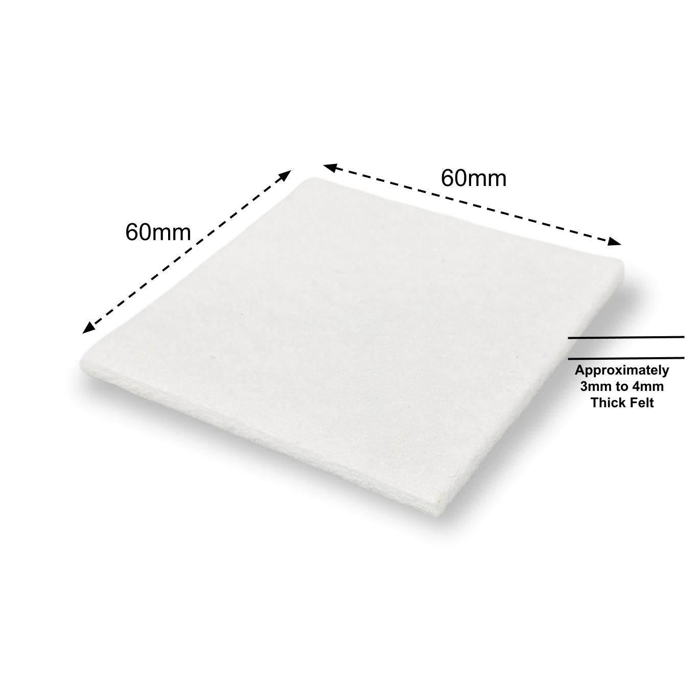 Felt Pads, Square Stick-On 60mm x 60mm, White - Made in Germany