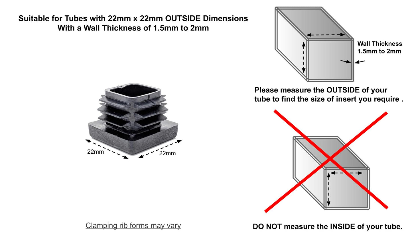 Square Tube Inserts 22mm x 22mm Black | Made in Germany | Keay Vital Parts - Keay Vital Parts