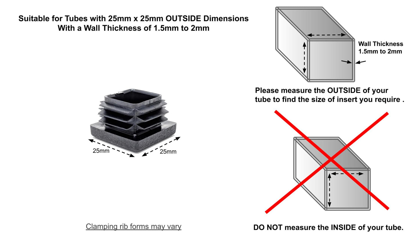 Square Tube Inserts 25mm x 25mm Black | Made in Germany | Keay Vital Parts - Keay Vital Parts
