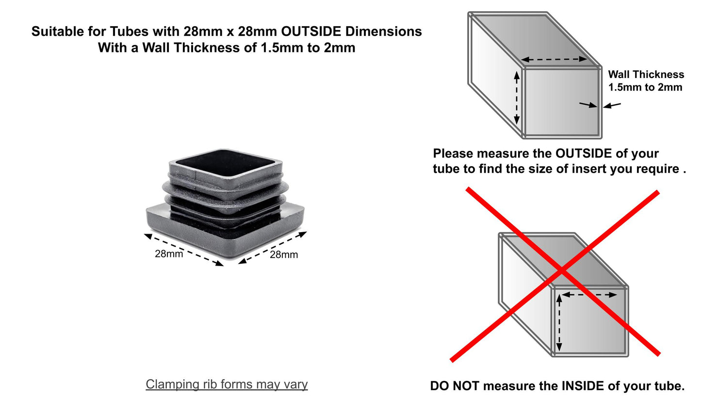 Square Tube Inserts 28mm x 28mm Black | Made in Germany | Keay Vital Parts - Keay Vital Parts