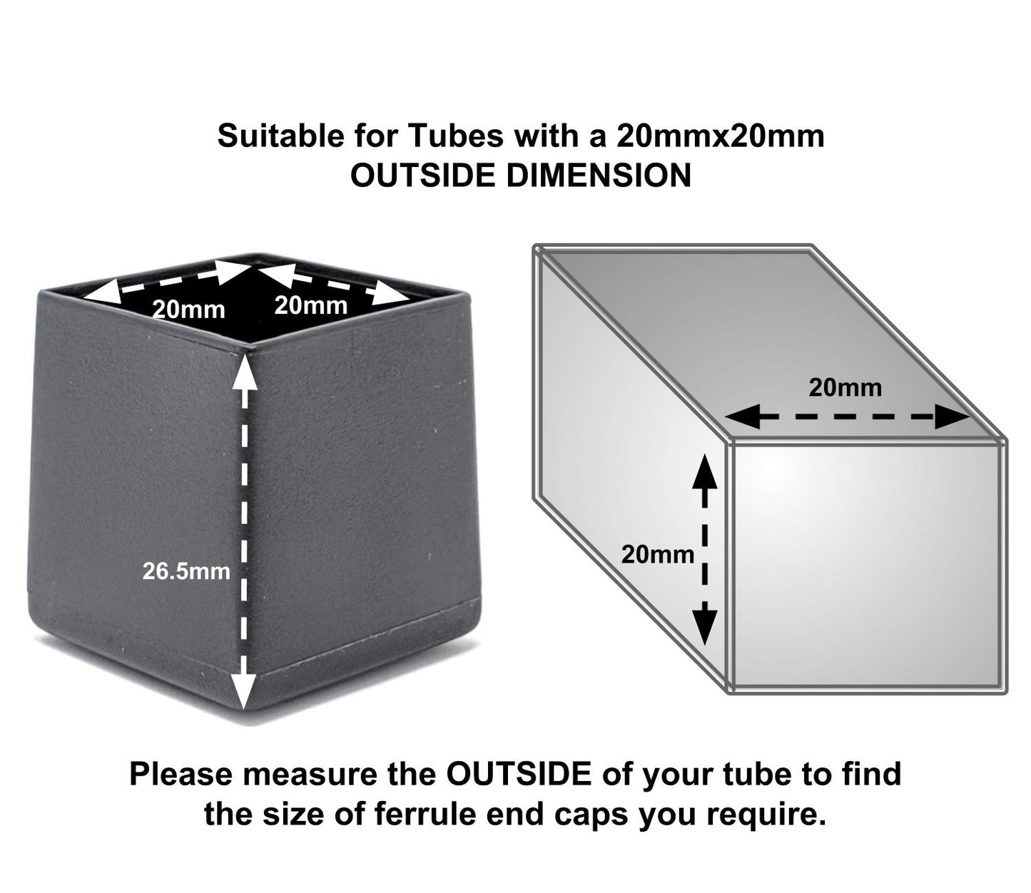 20x20mm Square Plastic Ferrules End Caps for Tubes Pipes Made in Germany - Keay Vital Parts