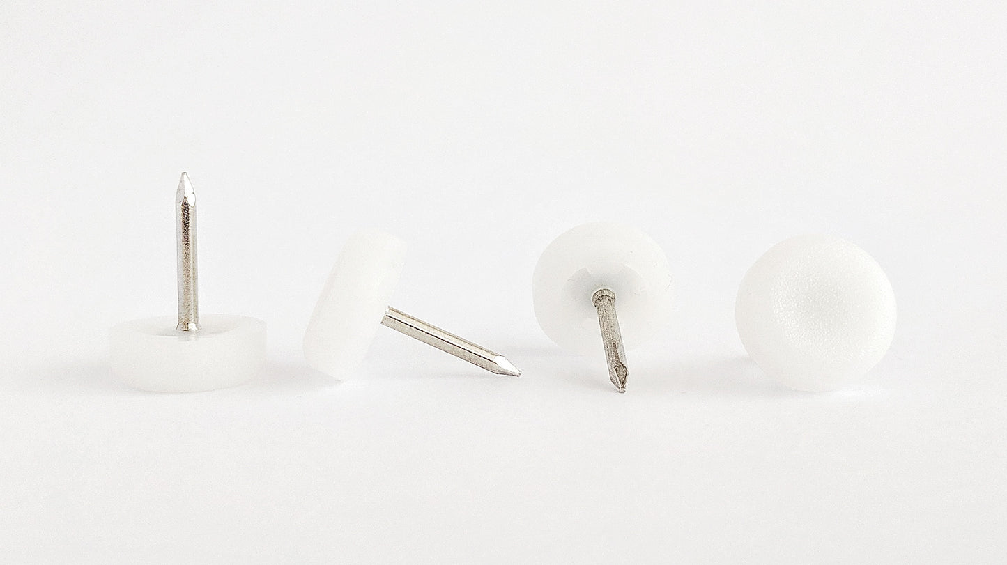 15mm White Plastic Nail On Gliders - Made in Germany - Keay Vital Parts