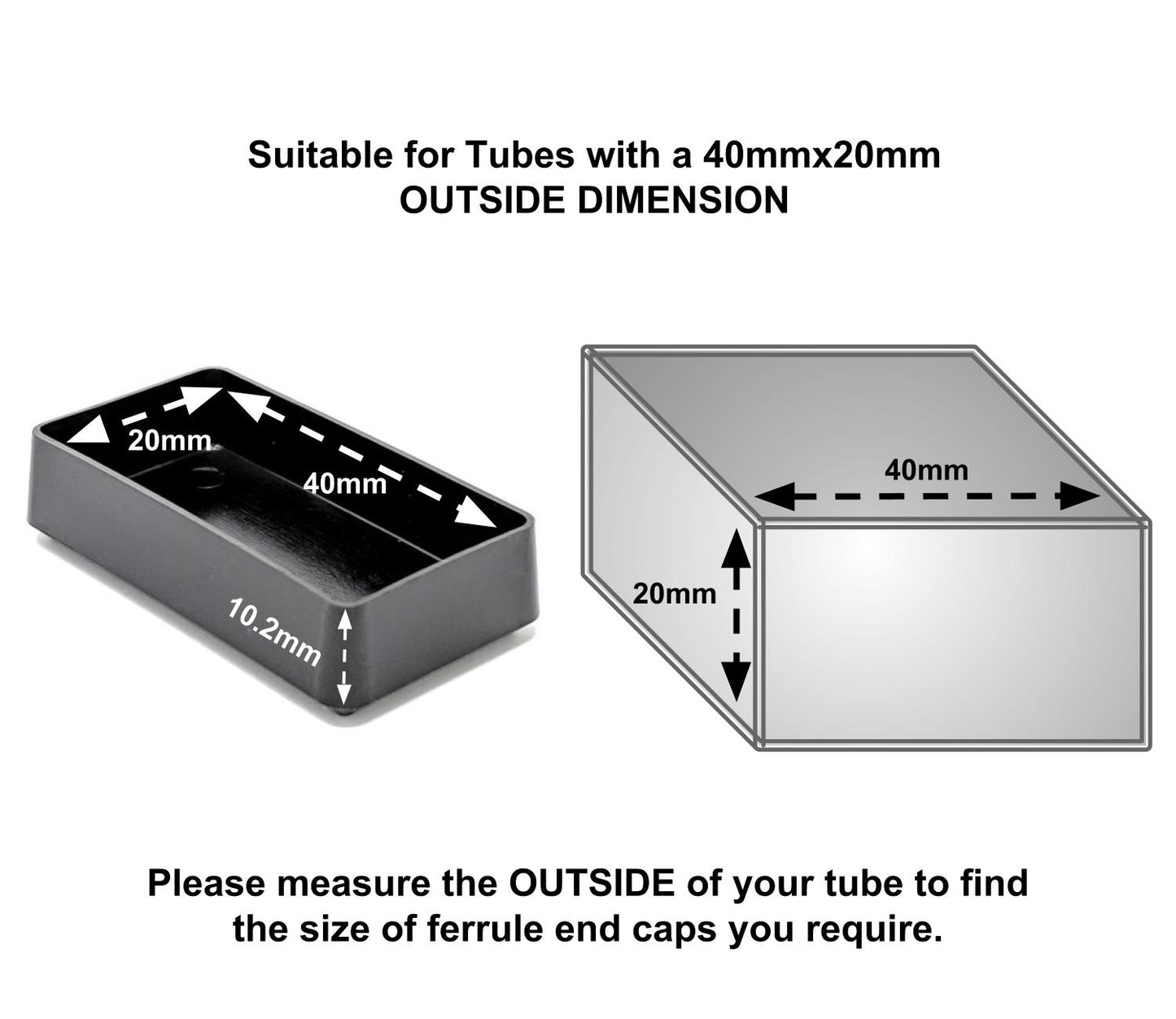 40x20mm Rectangle Plastic Ferrules End Caps for Tubes Pipes Made in Germany - Keay Vital Parts