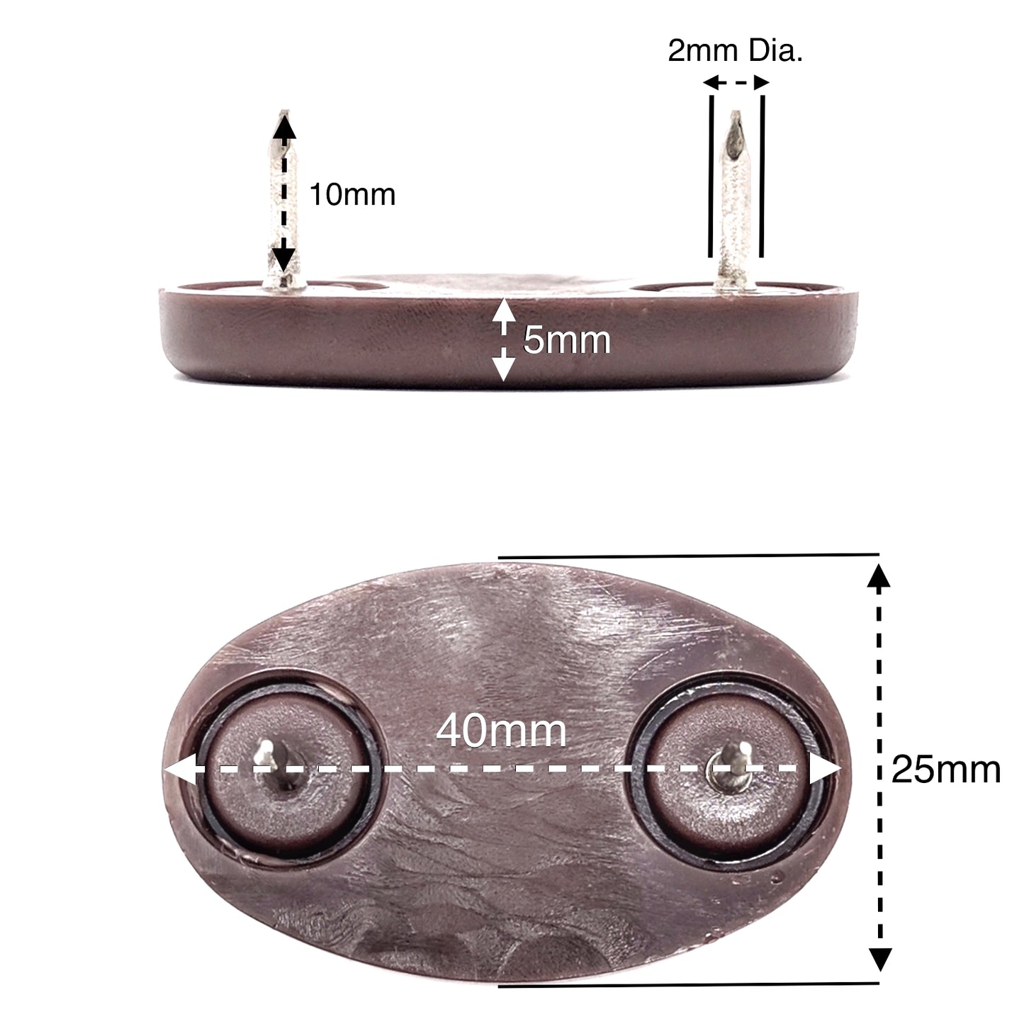 40x25mm Brown Nail in Plastic Glides - Made in Germany - Keay Vital Parts