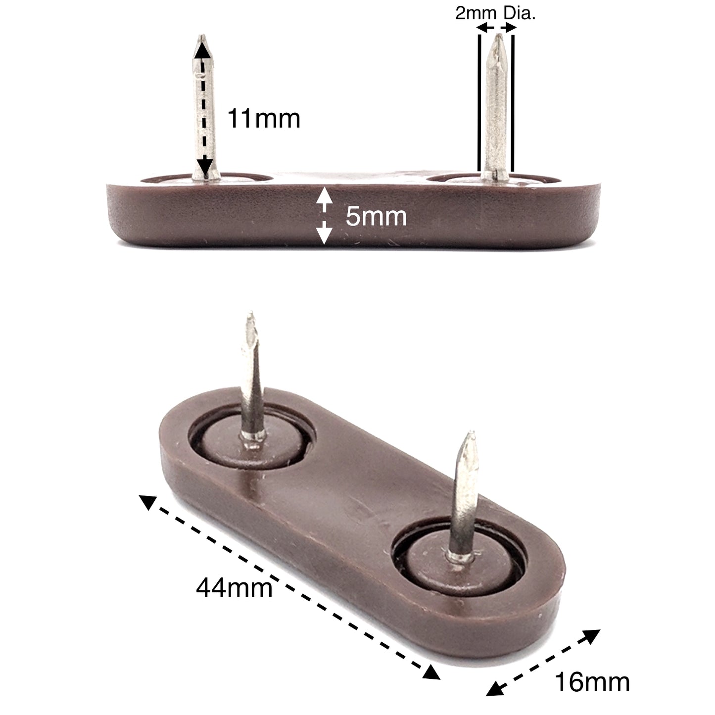 44x16mm Brown Nail in Plastic Glides - Made in Germany - Keay Vital Parts