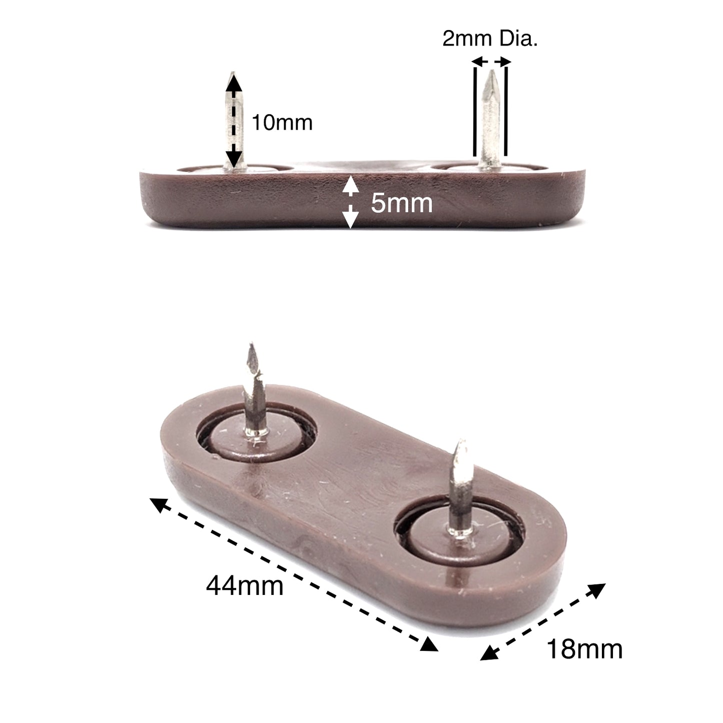 44x18mm Brown Nail in Plastic Glides - Made in Germany - Keay Vital Parts