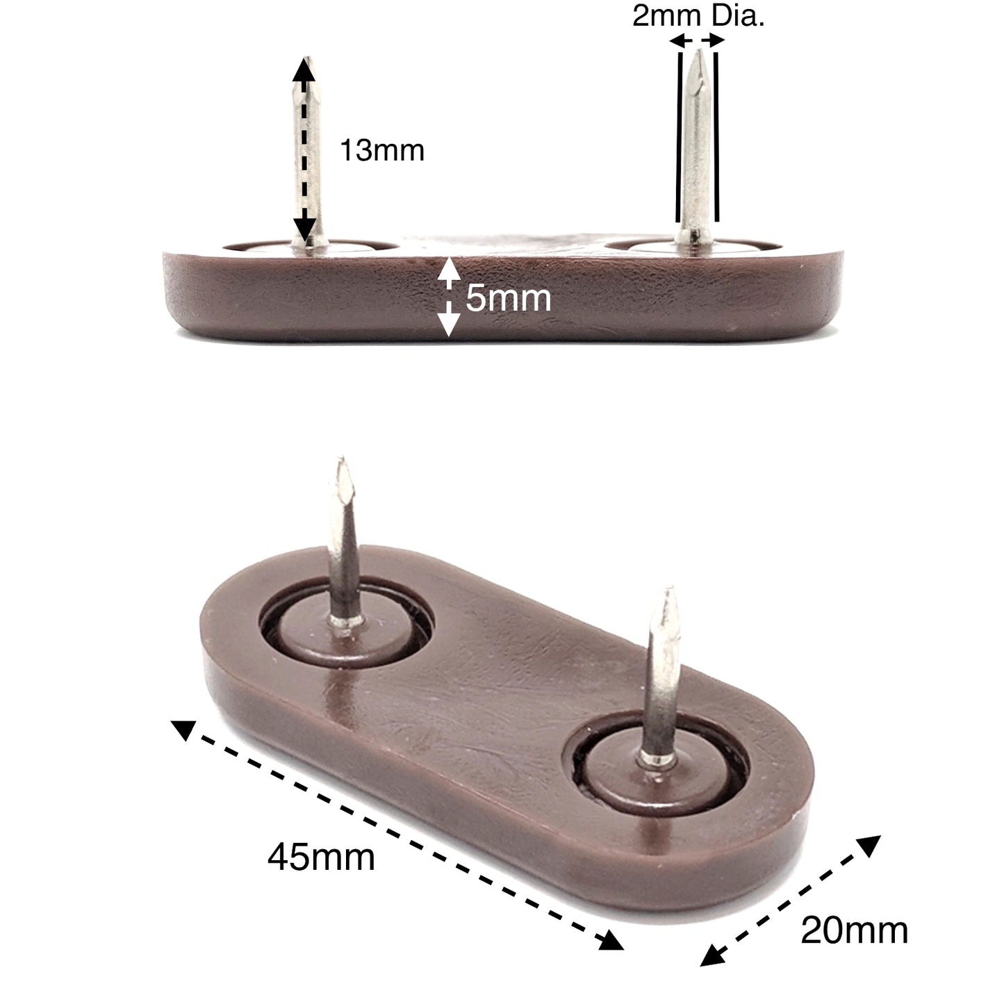 45x20mm Brown Nail in Plastic Glides - Made in Germany - Keay Vital Parts
