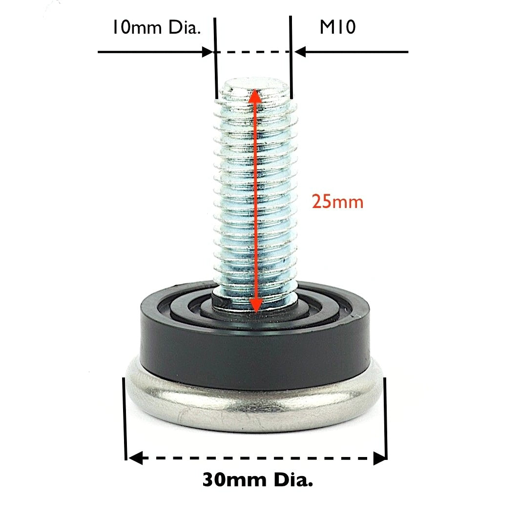 30-M10x25mm Furniture Feet Stainless Steel, Made in Germany - Keay Vital Parts