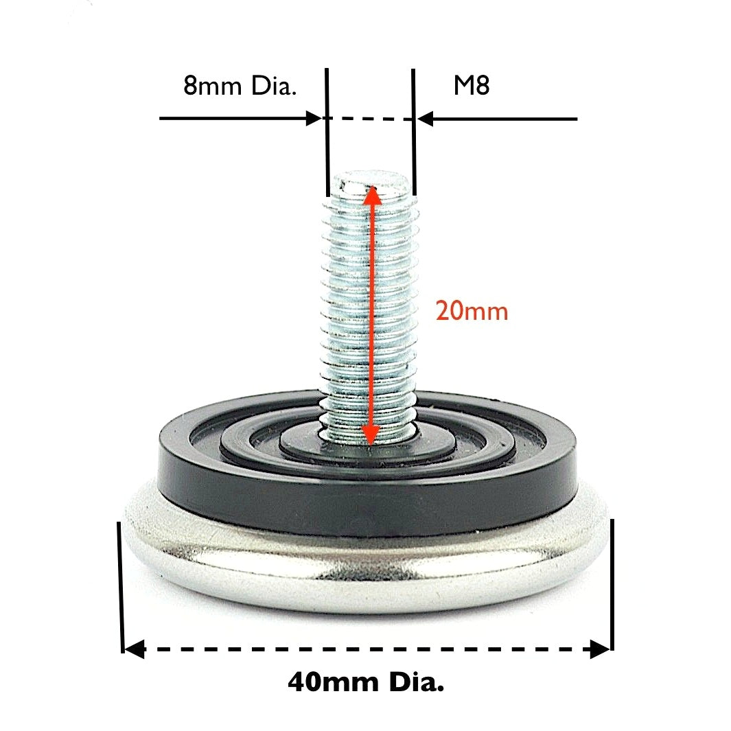 40-M8x20mm Furniture Feet Stainless Steel, Made in Germany - Keay Vital Parts