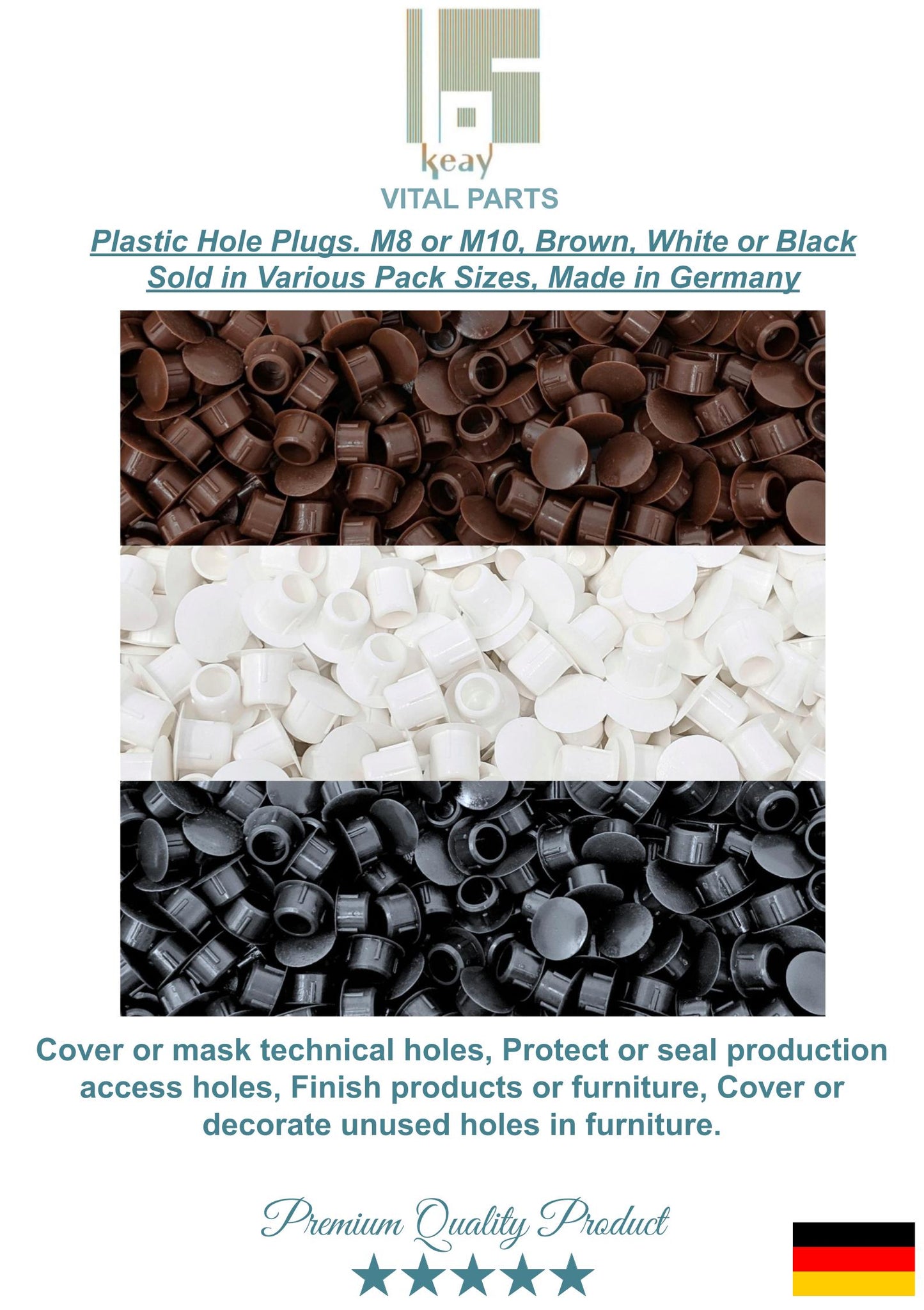 M8 Black Plastic Hole Plugs, Made in Germany - Keay Vital Parts