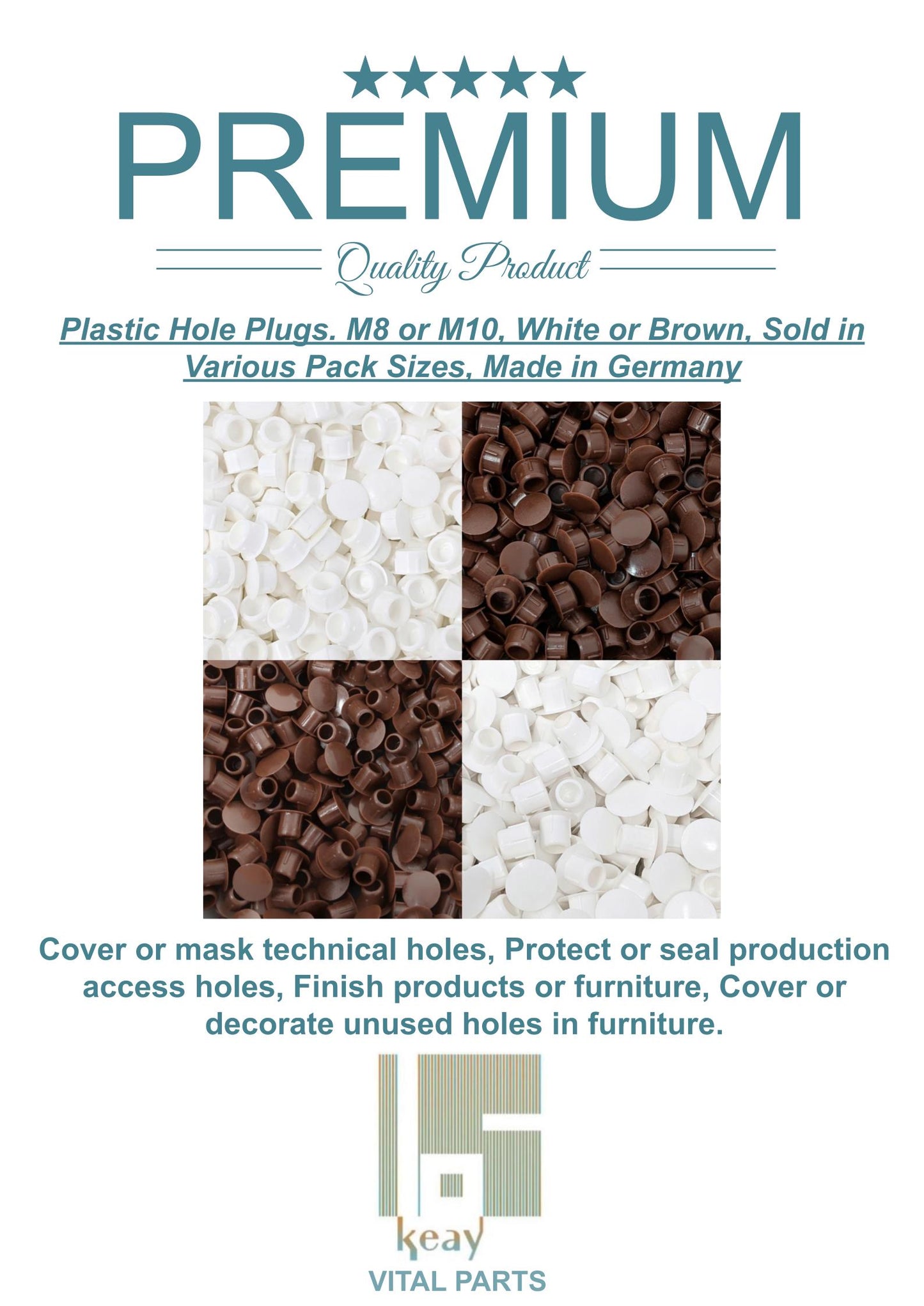 M8 White Plastic Hole Plugs, Made in Germany - Keay Vital Parts
