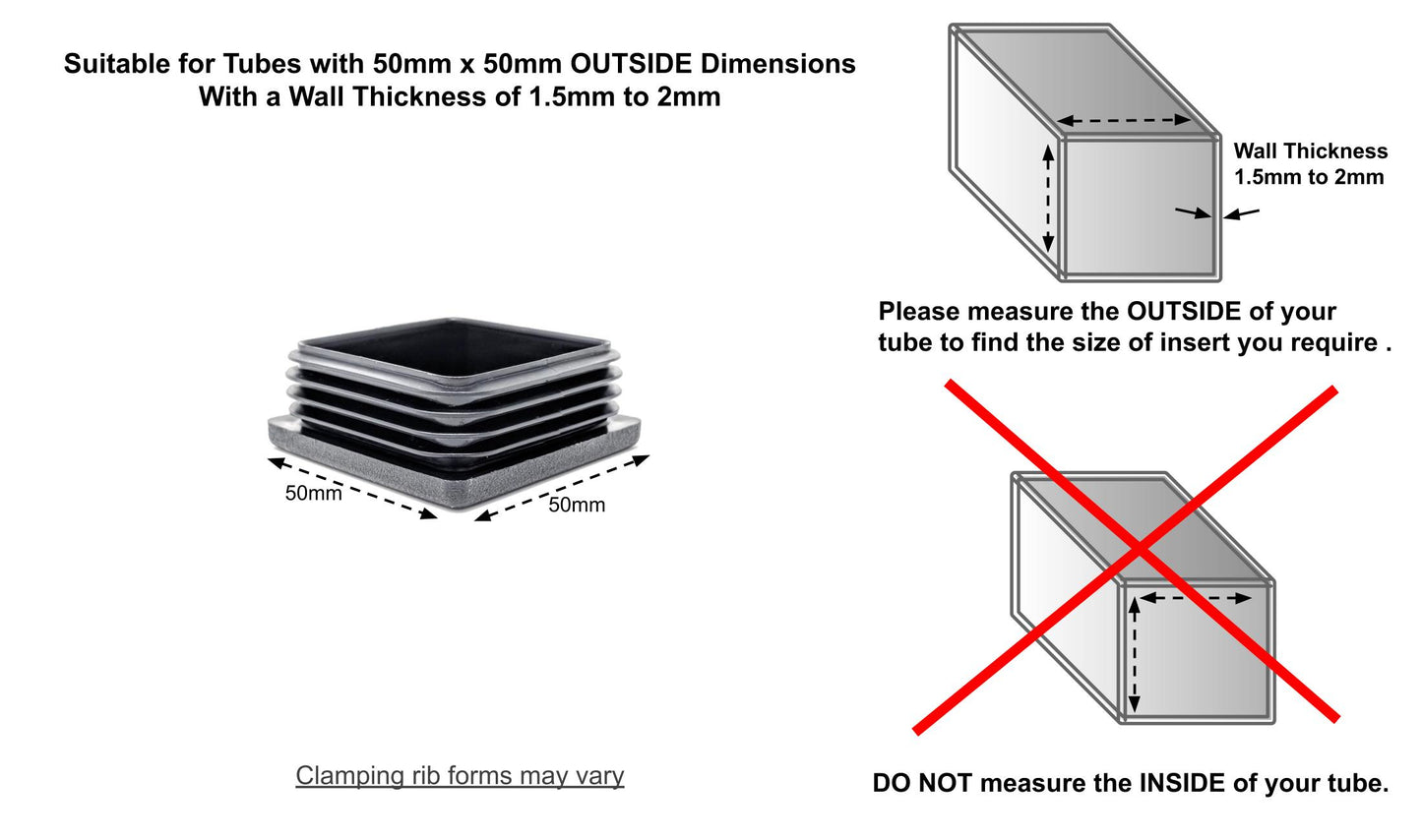 Square Tube Inserts 50mm x 50mm Black | Made in Germany | Keay Vital Parts - Keay Vital Parts