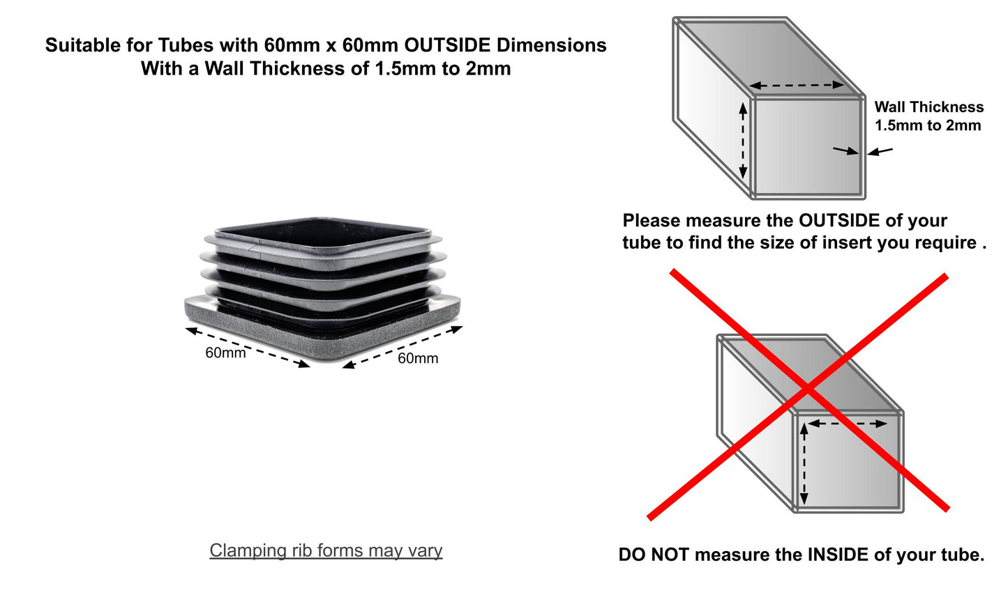 Square Tube Inserts 60mm x 60mm Black | Made in Germany | Keay Vital Parts - Keay Vital Parts
