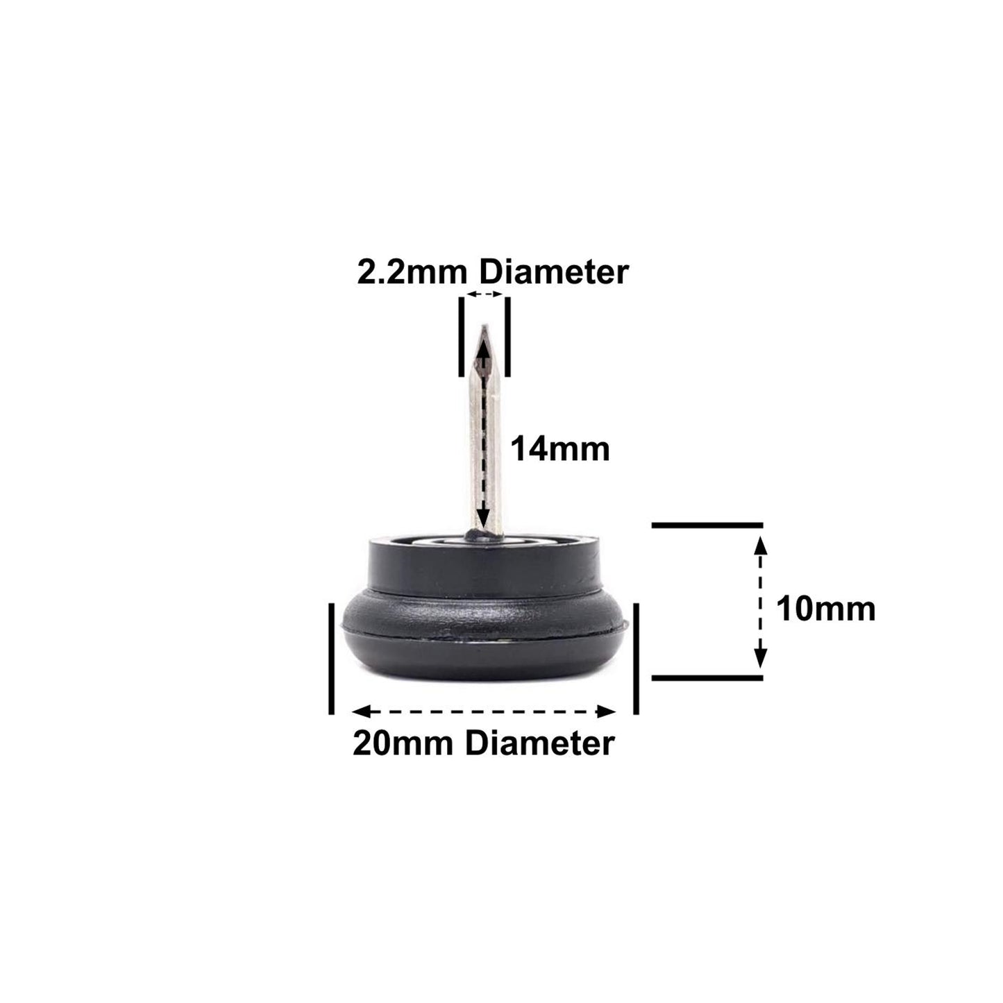 Nail-On Furniture Glides 20mm Black Nylon Base - Made in Germany