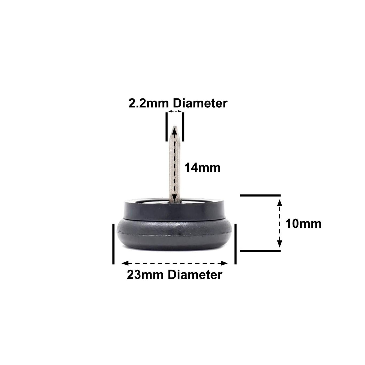Nail-On Furniture Glides 23mm Black Nylon Base - Made in Germany