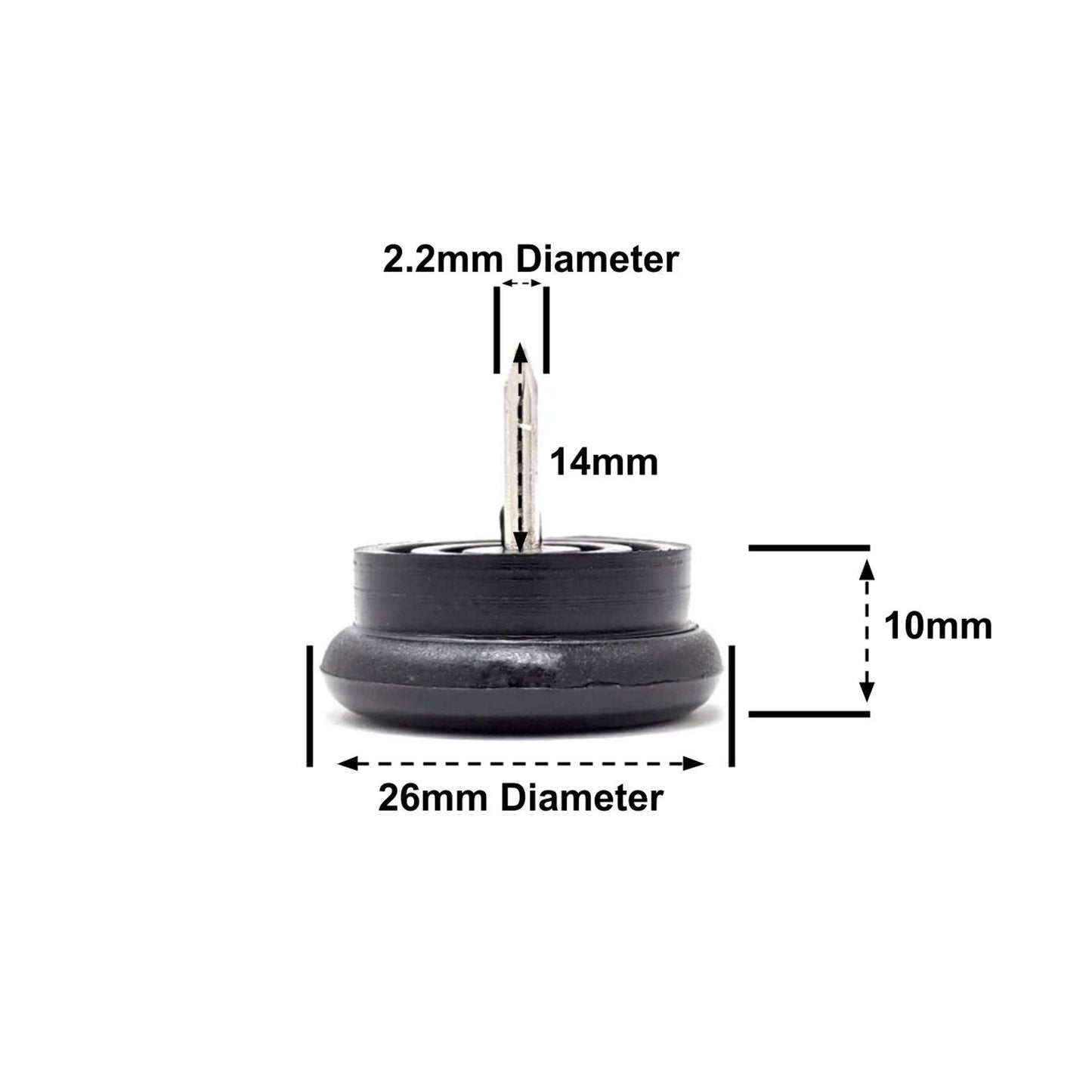 Nail-On Furniture Glides 26mm Black Nylon Base - Made in Germany