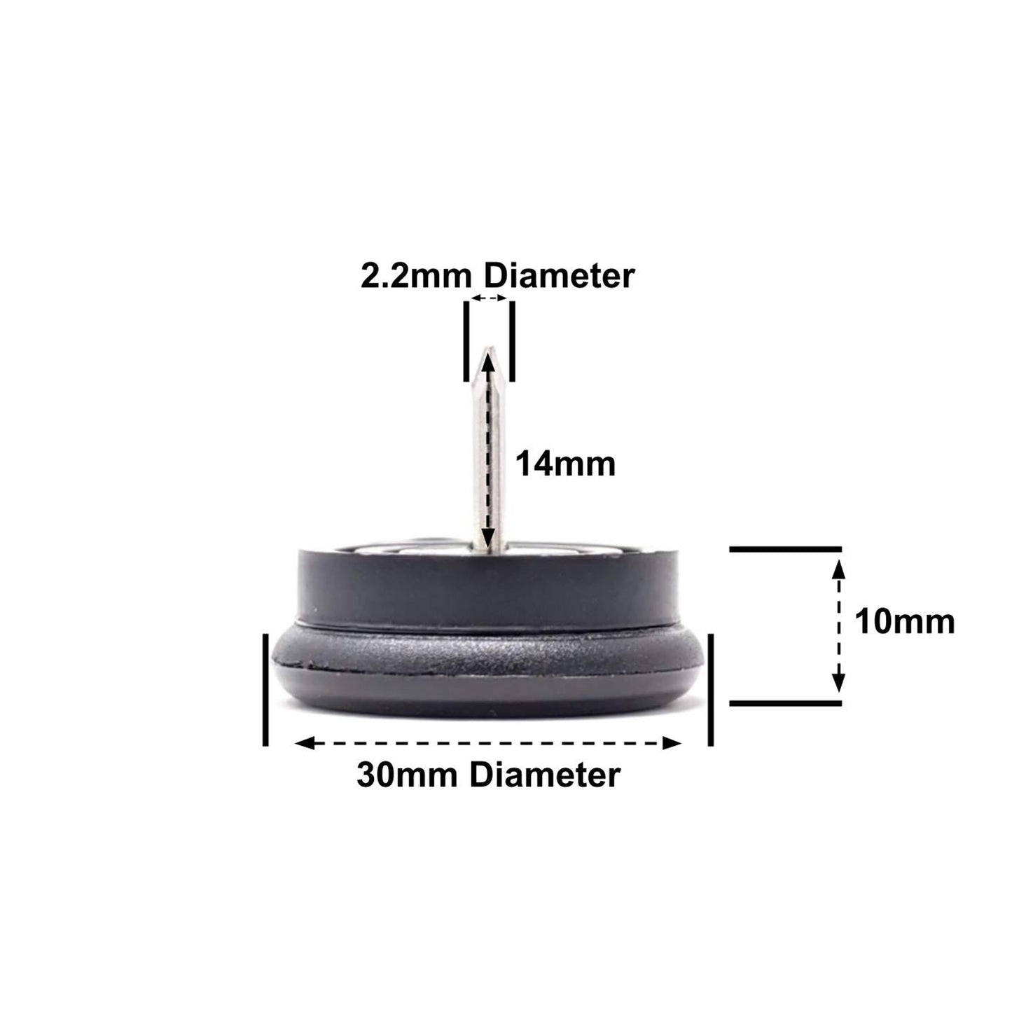 Nail-On Furniture Glides 30mm Black Nylon Base - Made in Germany