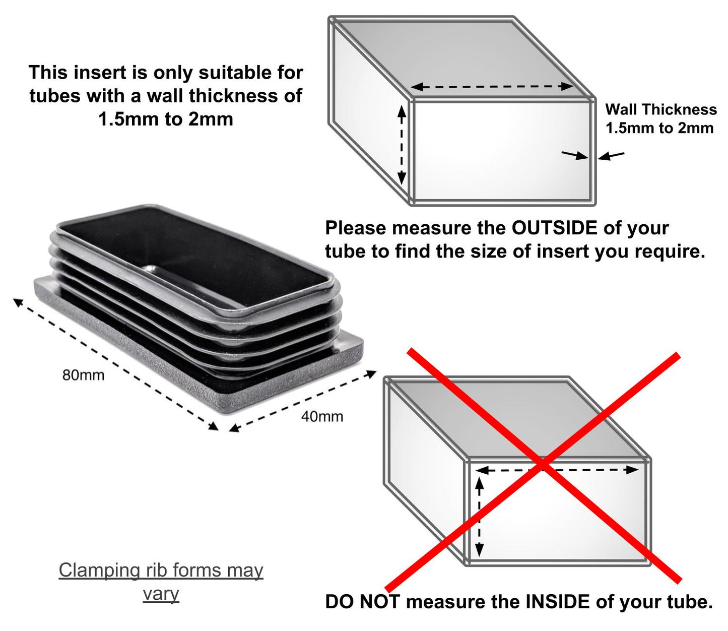 Rectangular Tube Inserts 80mm x 40mm Black | Made in Germany | Keay Vital Parts - Keay Vital Parts