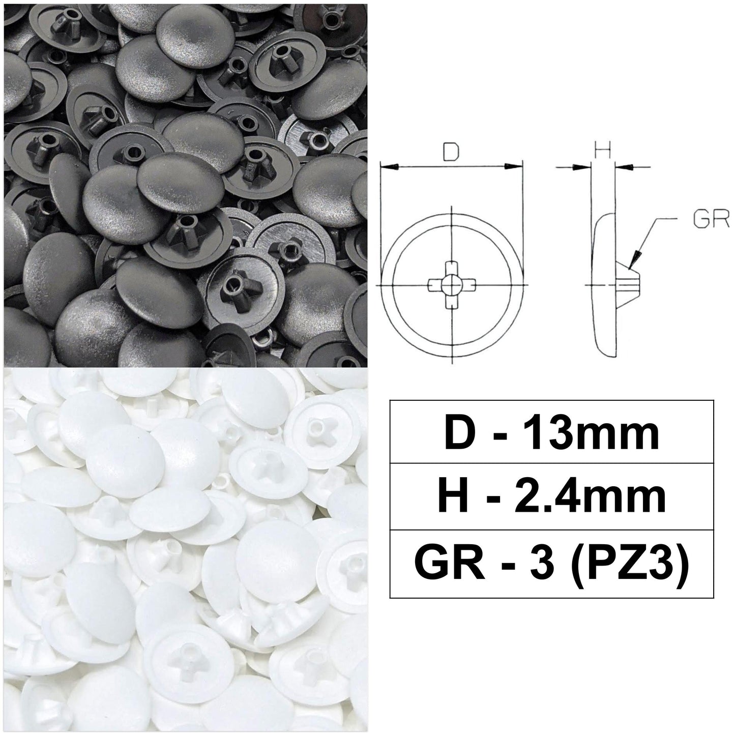PZ3 Pozi Screw Caps Covers (13mm x 2.4mm) | Made in Germany | Keay Vital Parts