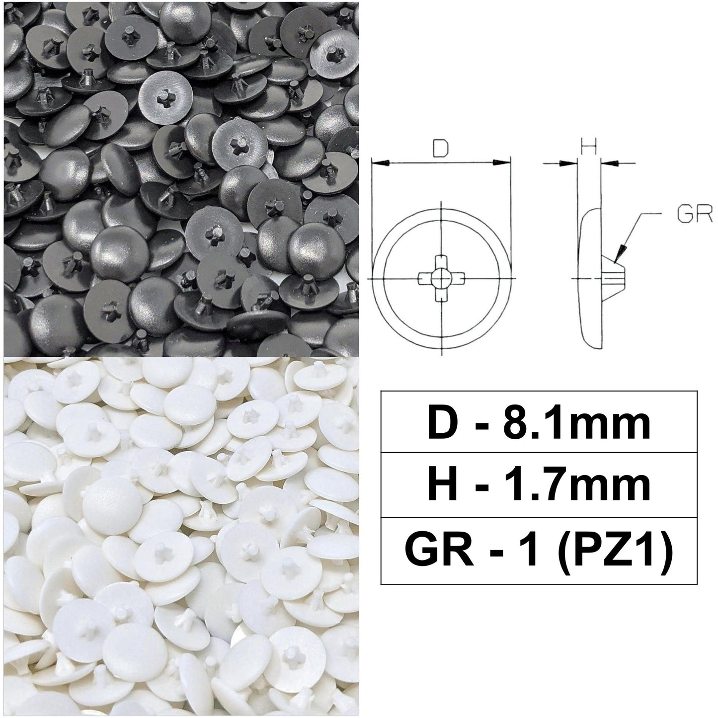 PZ1 Pozi Screw Caps Covers (8.1mm x 1.7mm) | Made in Germany | Keay Vital Parts
