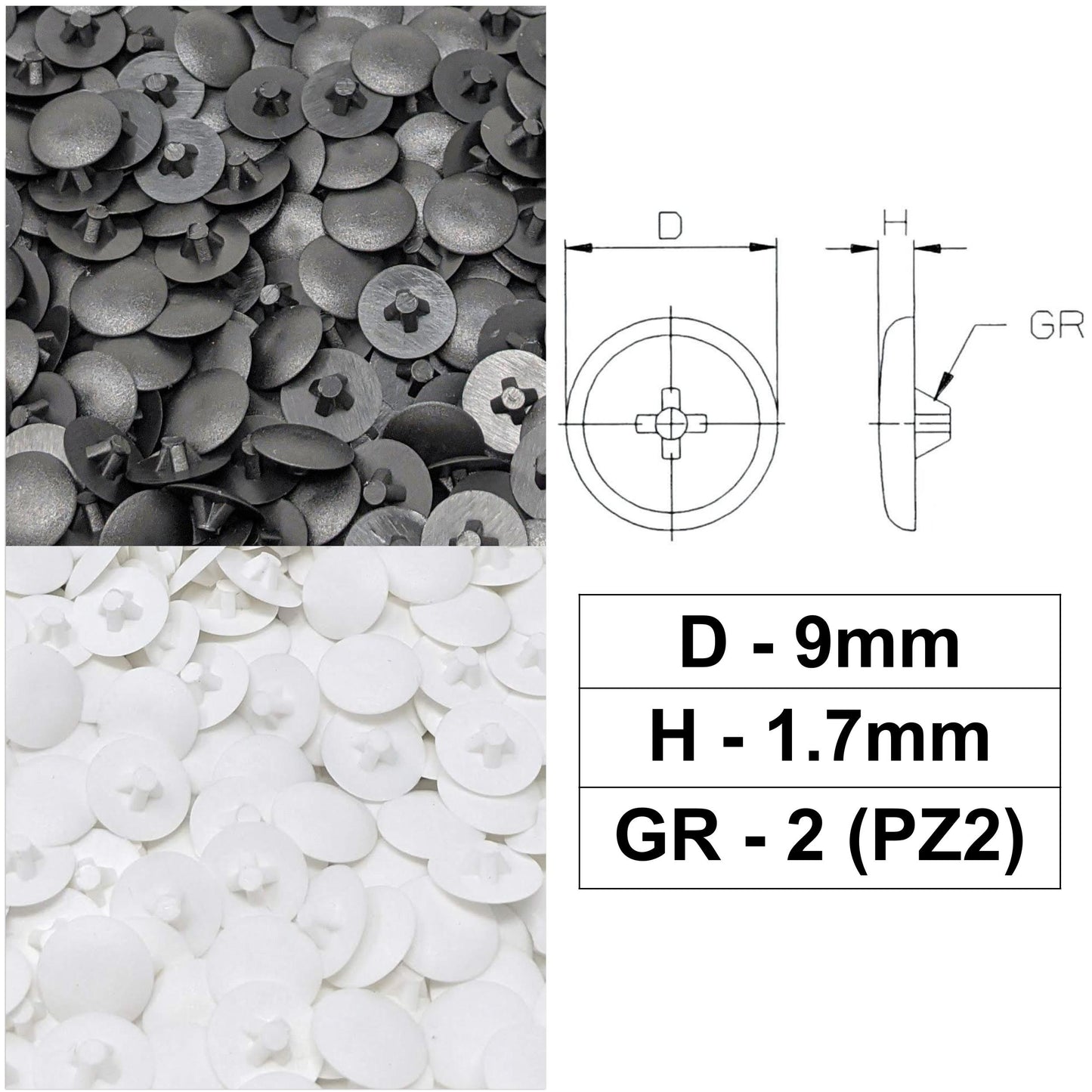 PZ2 Pozi Screw Caps Covers (9mm x 1.7mm) | Made in Germany | Keay Vital Parts
