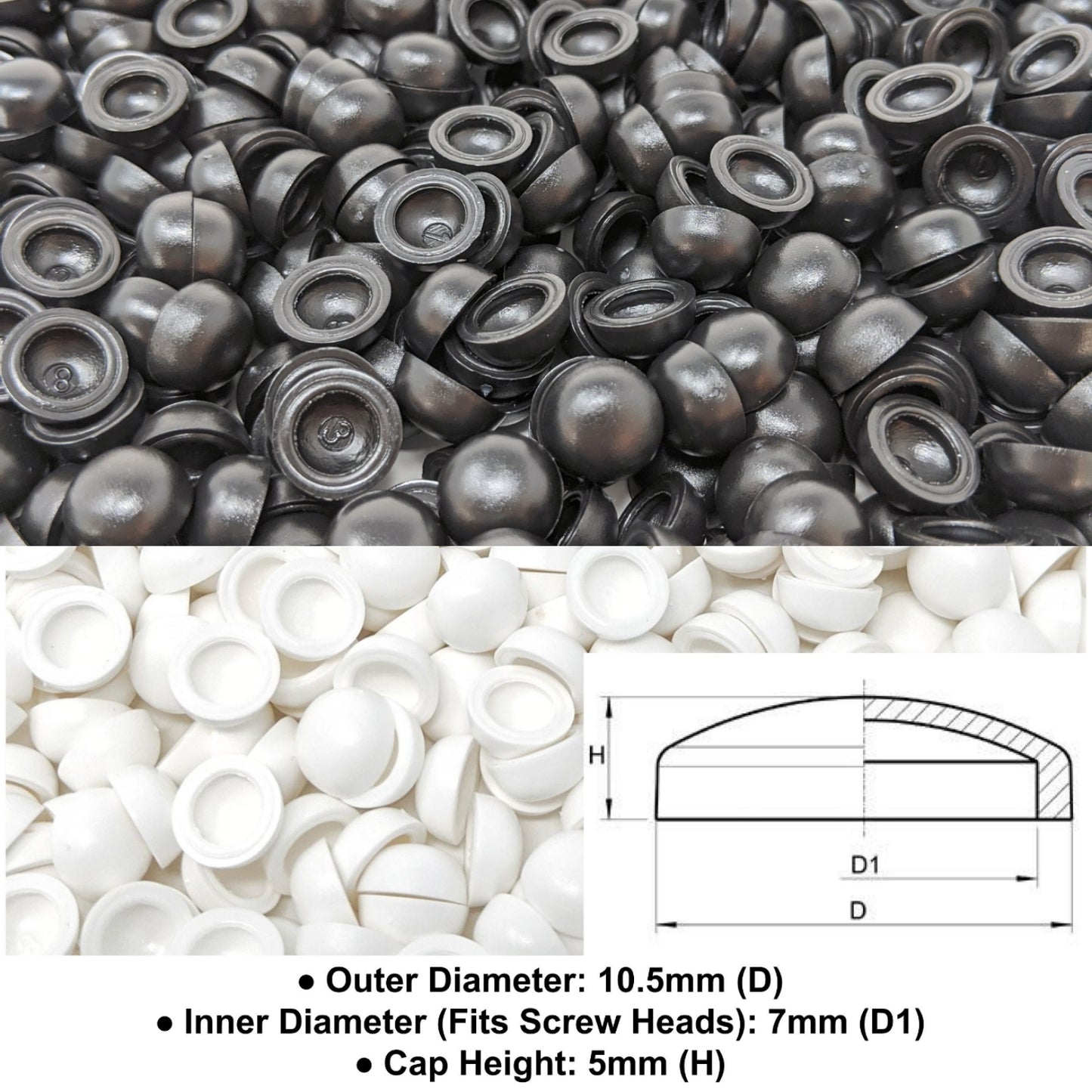 4. Screw Caps (Inner Diameter 7mm, Outer Diameter 10.5mm, Cap height 5mm) - Keay Vital Parts