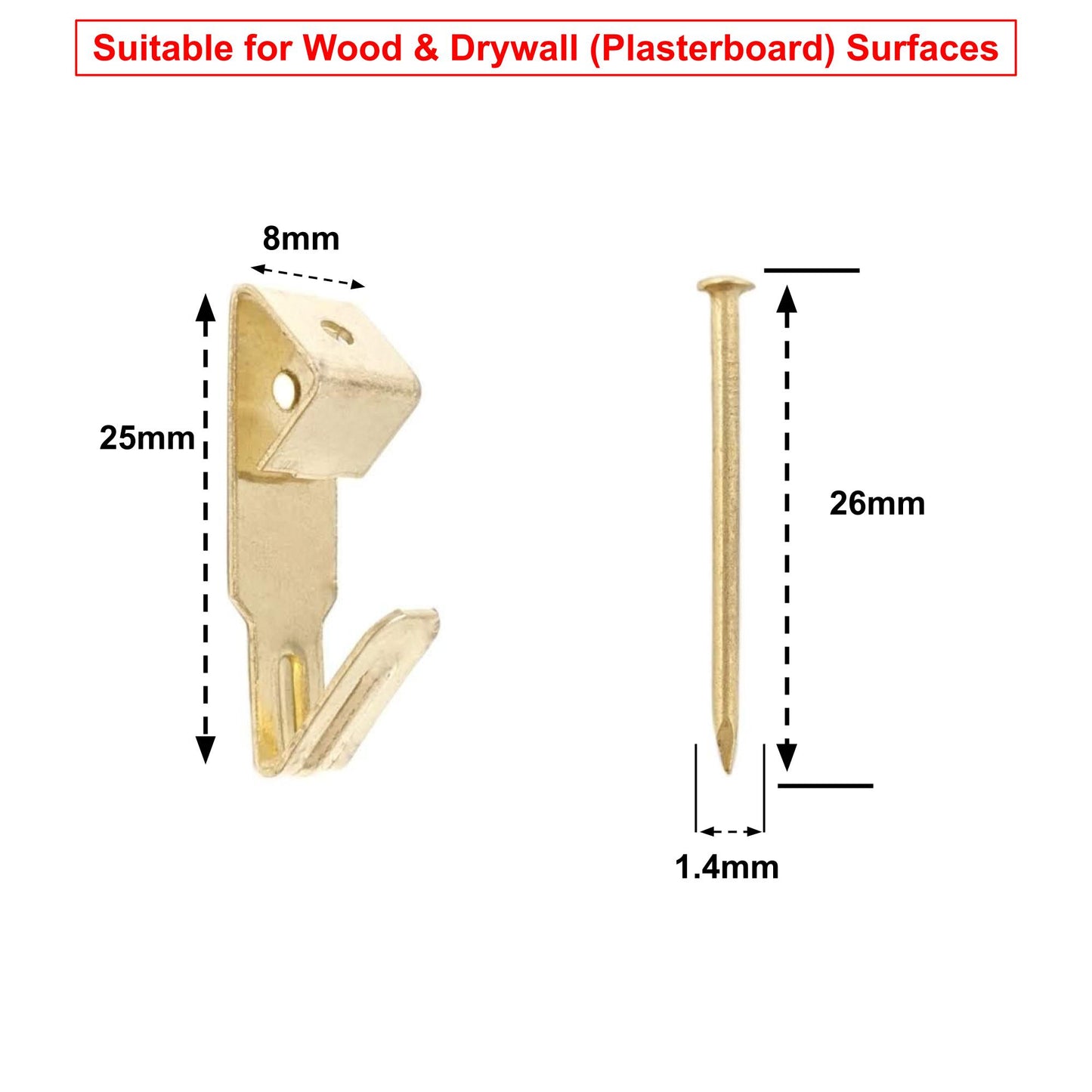 8x25mm Picture Hooks Frame Hangers Brass Plated with Steel Pins - Made in Germany - Keay Vital Parts