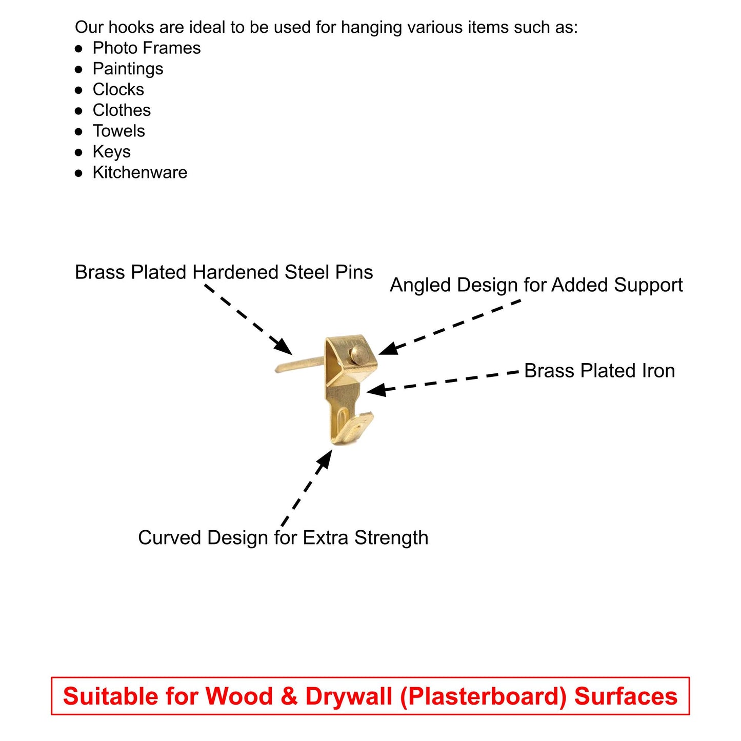 6x16mm Picture Hooks Frame Hangers Brass Plated with Steel Pins - Made in Germany - Keay Vital Parts