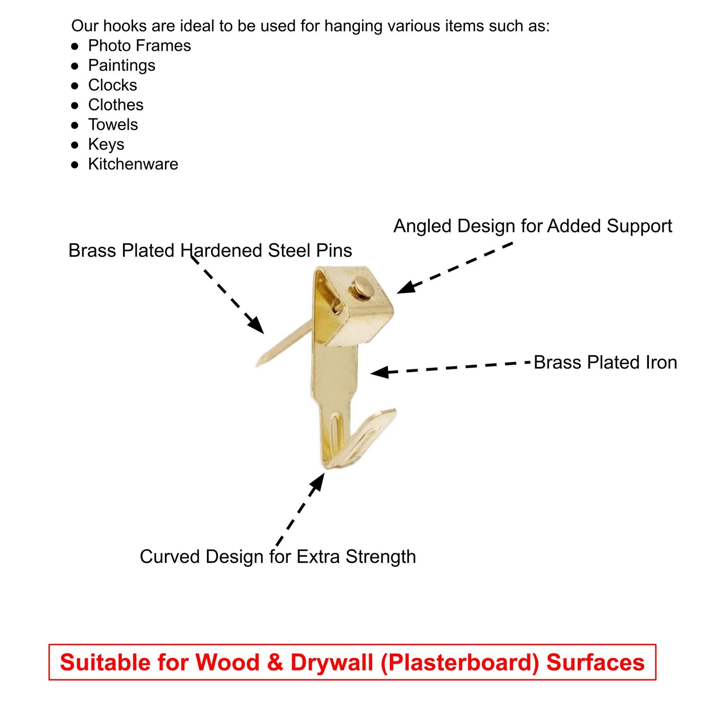 8x25mm Picture Hooks Frame Hangers Brass Plated with Steel Pins - Made in Germany - Keay Vital Parts