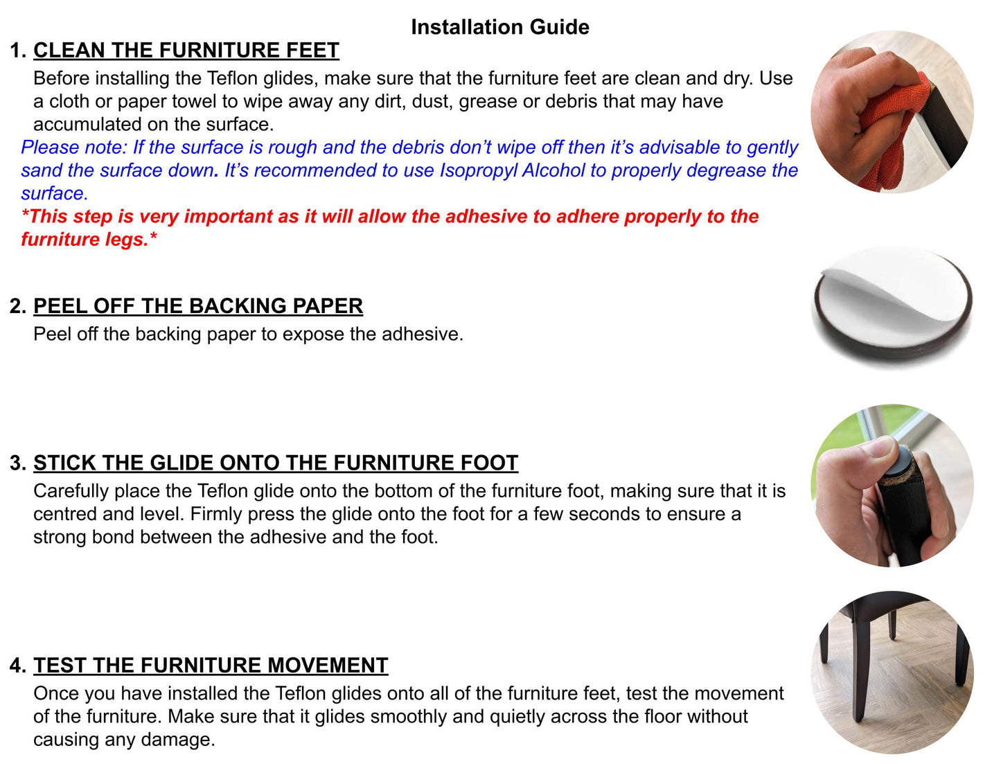 Stick-On Teflon Furniture Glides | 17mm, 19mm, 22mm, 25mm, 30mm, 38mm, 40m, 50mm, 60mm & 65mm | Keay Vital Parts