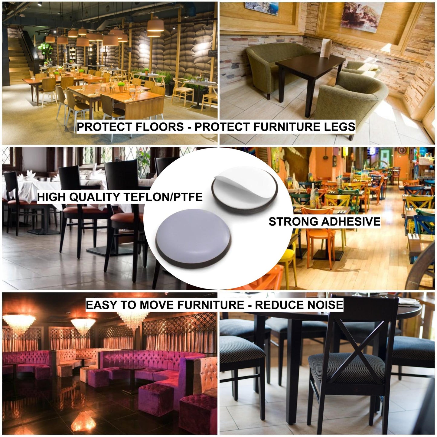 Stick-On Teflon Furniture Glides | 17mm, 19mm, 22mm, 25mm, 30mm, 38mm, 40m, 50mm, 60mm & 65mm | Keay Vital Parts