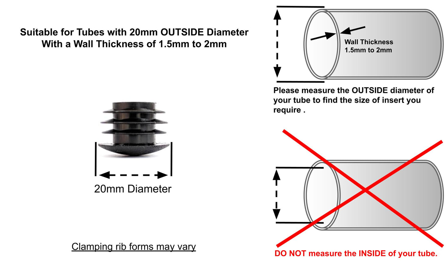 Thin Head Round Tube Insert 20mm Black | Made in Germany | Keay Vital Parts - Keay Vital Parts