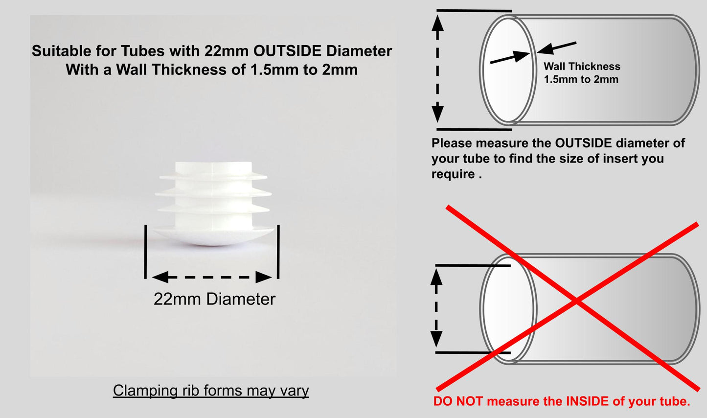 Thin Head Round Tube Insert 22mm White | Made in Germany | Keay Vital Parts - Keay Vital Parts