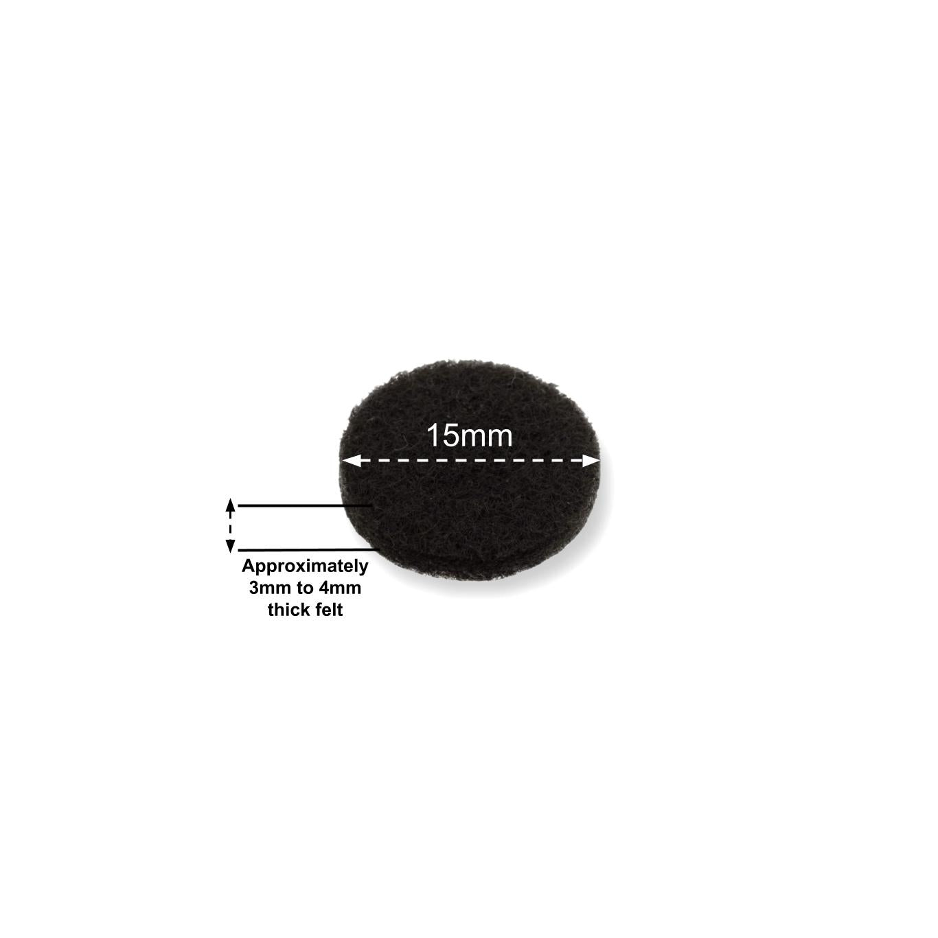 Felt Pads - Dark Brown Self Adhesive Stick on Felt - Round 15mm Diameter - Made in Germany
