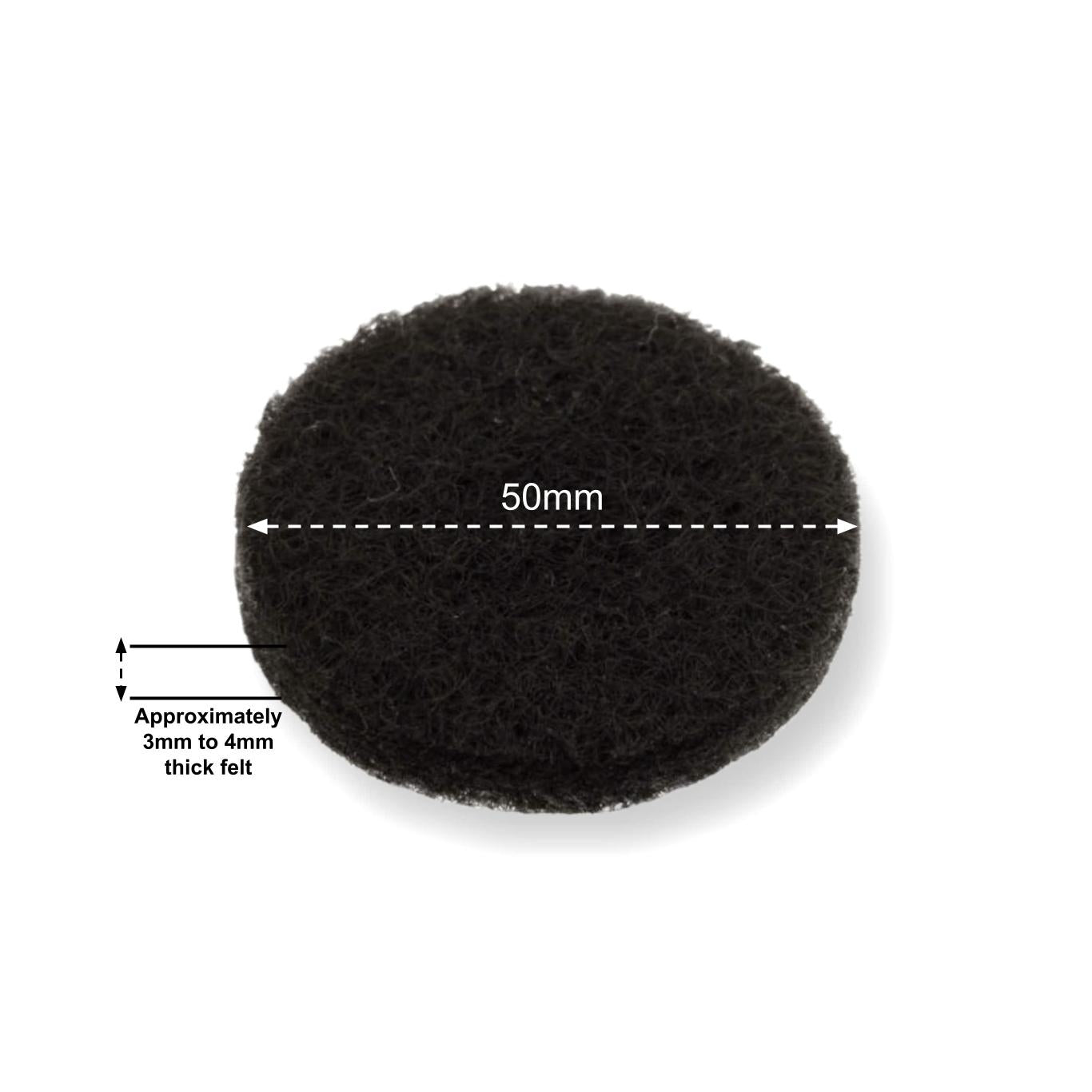 Felt Pads - Dark Brown Self Adhesive Stick on Felt - Round 50mm Diameter - Made in Germany