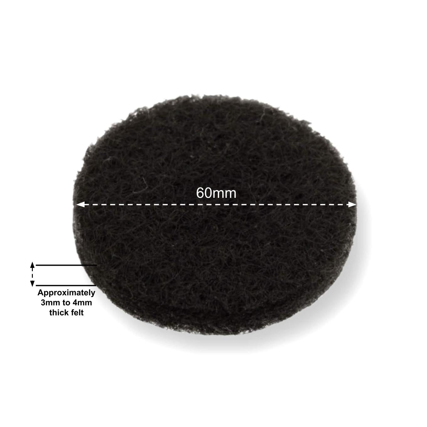 Felt Pads - Dark Brown Self Adhesive Stick on Felt - Round 60mm Diameter - Made in Germany